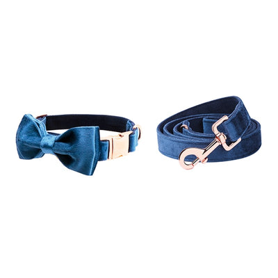 Puparazzi Deep Blue Soft Velvet Collar with Bow tie