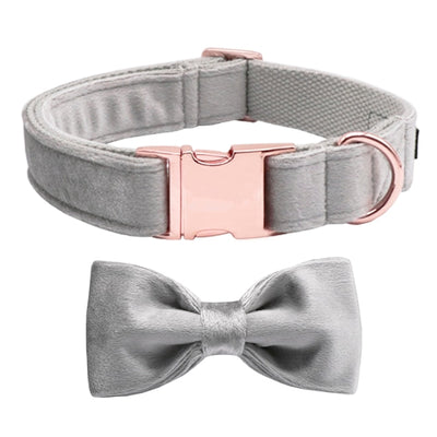 Puparazzi Silver Grey Soft Velvet Collar with Bow tie