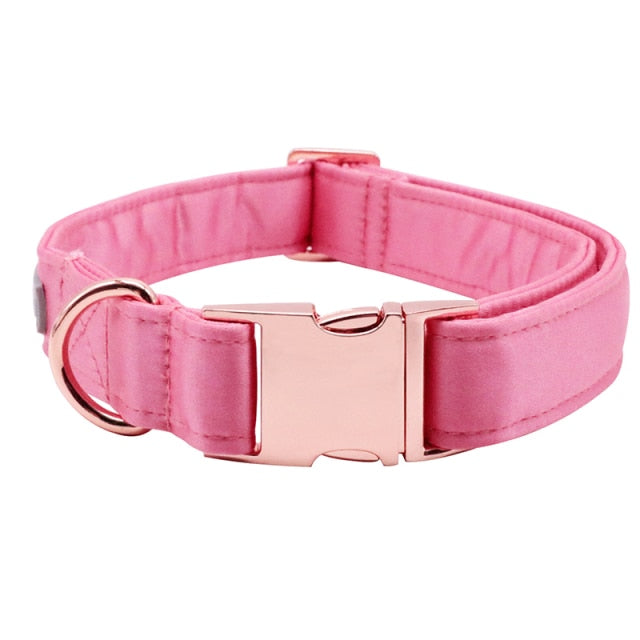 Cute Pink Dog Collar or Leash Set with Bow Tie for Big and Small Dog Cotton  Fabric Collar Rose Gold Metal Buckle Pet Products